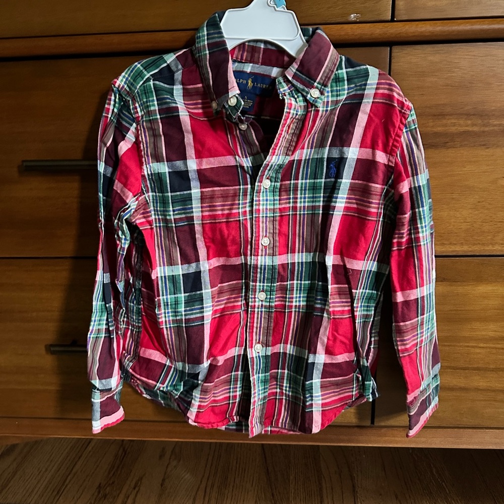 Ralph Lauren Kids Plaid Shirt - Red, Green, and White, size 5, great condition
